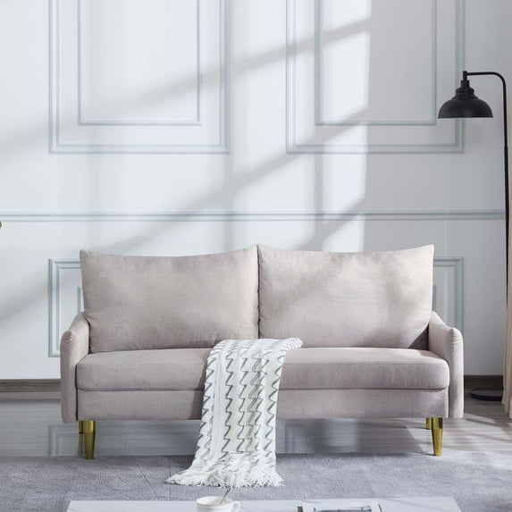 Liangfu Mid - Century Modern Upholstered Sofa with Gold Legs, Comfortable Loveseat for Living Room, Bedroom Beige