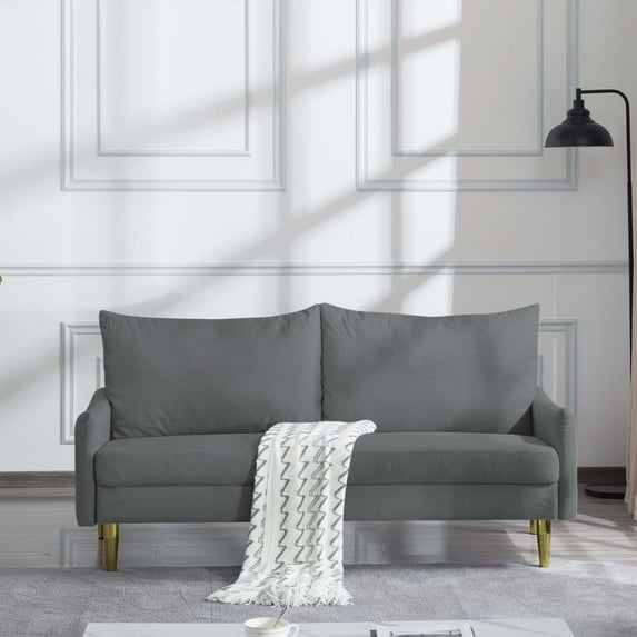 Liangfu Mid - Century Modern Upholstered Sofa with Gold Legs, Comfortable Loveseat for Living Room, Bedroom Light Grey