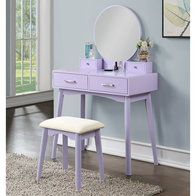 Liannon Contemporary Wood Vanity and Stool Set Purple