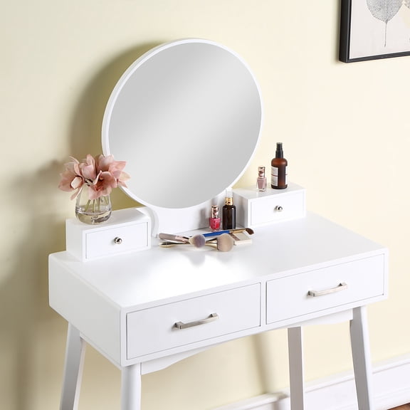 Liannon Contemporary Wood Vanity and Stool Set, White On-Site
