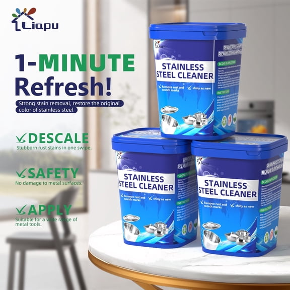 Liapu Stainless Steel Cleaner Paste Heavy Duty Polish for Cookware, Sink, Grill, Pots & Pans Restores Shine, Removes Rust & Stains Safe for Kitchen & Appliances