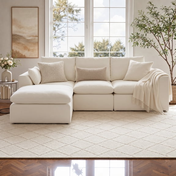 Liaroo 108" Cloud Sectional Couches, Boneless Couch for Living Room, Convertible L-Shape Couch with Ottoman, Chenille Modular Sofa No Assembly Required