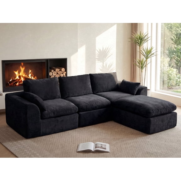 Liaroo 108" Cloud Sectional Couches, Boneless Couch for Living Room, Convertible L-Shape Couch with Ottoman, Chenille Modular Sofa No Assembly Required