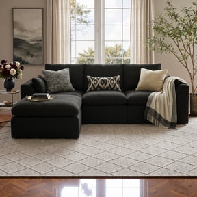Liaroo 108" Cloud Sectional Couches, Boneless Couch for Living Room, Convertible L-Shape Couch with Ottoman, Chenille Modular Sofa No Assembly Required