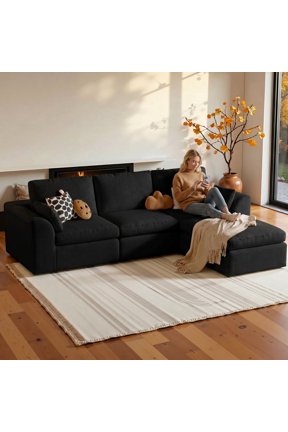 108" Cloud Sectional Couches, Boneless Couch for Living Room, Convertible L-Shape Couch with Ottoman, Chenille Modular Sofa No Assembly Required