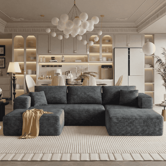 Liaroo 108" Sectional Couch, Boneless Couch Cloud Sofa, No Assembly Required Modular Couch U-shaped Couch for Living Room