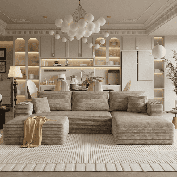 Liaroo 108" Sectional Couch, Boneless Couch Cloud Sofa, No Assembly Required Modular Couch U-shaped Couch for Living Room