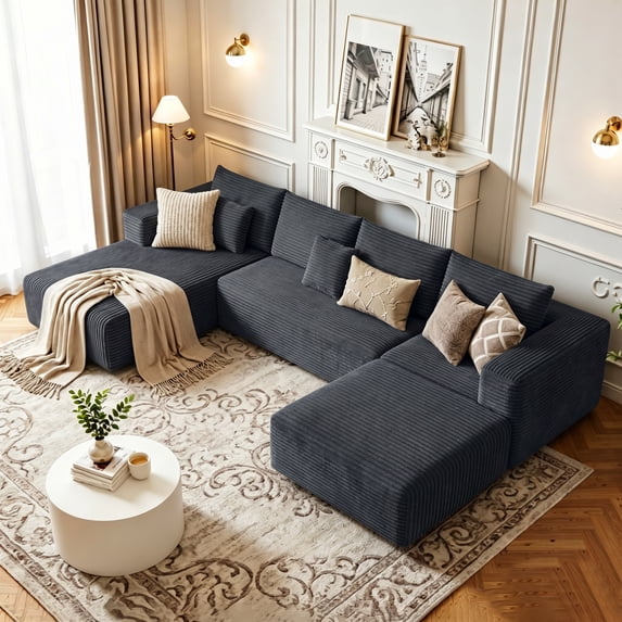 Liaroo 134.7" U-Shaped Modular Sectional Sofa with Chaise, Cloud Boneless Couch for Living Room, Apartment & Theater Room, No Assembly Required