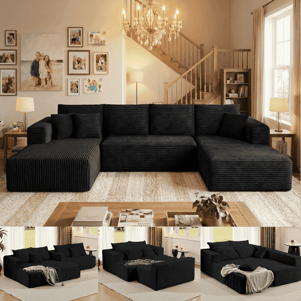 Liaroo 134.7" Sectional Sofa, Boneless Couch, U-Shaped Couches with Chaise No Assembly Required Modular Cloud Sofa for Living Room Apartment Theater Room