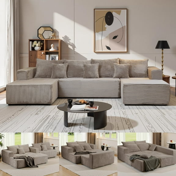 Liaroo 134.7" Sectional Sofa, Boneless Couch, U-Shaped Couches with Chaise No Assembly Required Modular Cloud Sofa for Living Room Apartment Theater Room