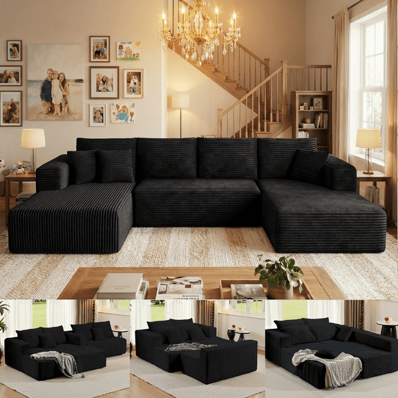 Liaroo 134.7" Sectional Sofa, Boneless Couch, U-Shaped Couches with Chaise No Assembly Required Modular Cloud Sofa for Living Room Apartment Theater Room