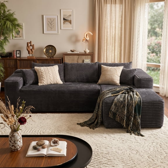 Liaroo Cloud Sectional Boneless Couches for Living Room, Modular L Shaped Couch with Deep Seat Oversized Right Facing Chaise, Memory Foam Compressed Spineless 3 Seater Sofa for Apartment