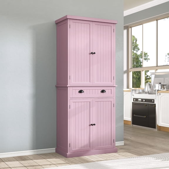 LibMal 72" Tall Kitchen Pantry Storage Cabinet with Drawer and Adjustable Shelves, Pantry Cabinet for Kitchen, Bathroom or Hallway, Pink