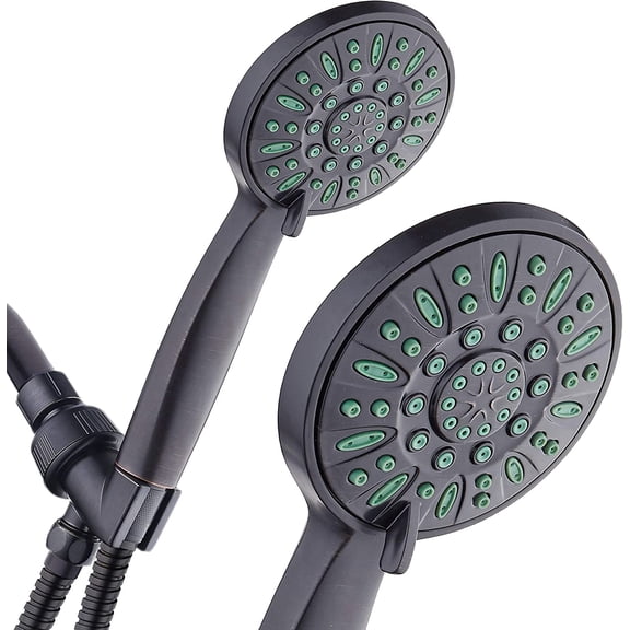 LibMal Antimicrobial/Anti-Clog High-Pressure 6-setting Hand Shower, Microban Nozzle Protection from Growth of Mold, Mildew & Bacteria for Stronger Shower! Oil-Rubbed Bronze Finish/Coral Green Jets