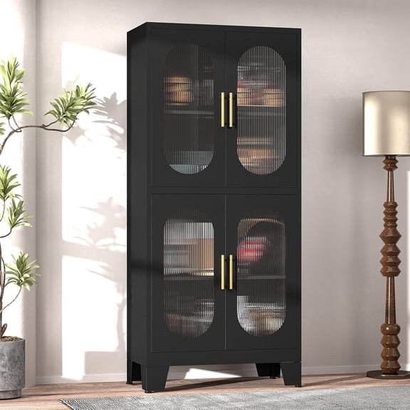 LibMal Black Kitchen Pantry Cabinet, Pantry Storage Cabinet with Acrylic Glass Doors and Adjustable Shelves, Tall Versatile Storage for Kitchen, Dining Room, Home Office and Bedroom