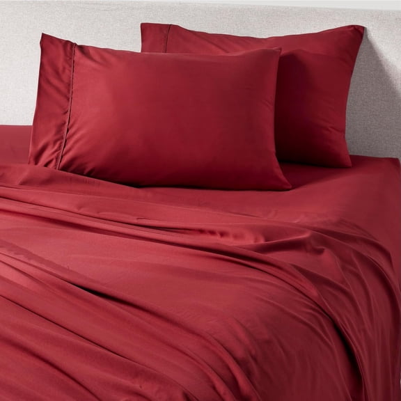 LibMal Cooling Bed Sheets for Hot Sleepers - Ultra-Soft Breathable Peachskin Performance Fabric, Moisture-Wicking, Deep Pocket Sheet Set, (Split King Size, Deep Crimson Red)