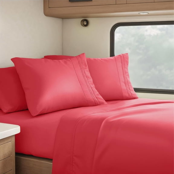 LibMal RV Queen Sheets, 6 Piece RV Sheets Set - Hotel Luxury Sheets for RV Bunks, Super Soft Bedding Set, Short Queen,Coral Pink