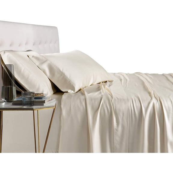 LibMal Viscose from Bamboo Bed Sheets, Full, Solid Ivory, Super Soft and Cool 4PC Sheet Set