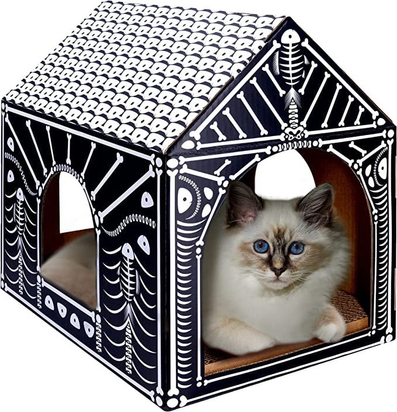 Liba Cardboard Holiday Cat House with Scratch Pad and Catnip, Cat Bed