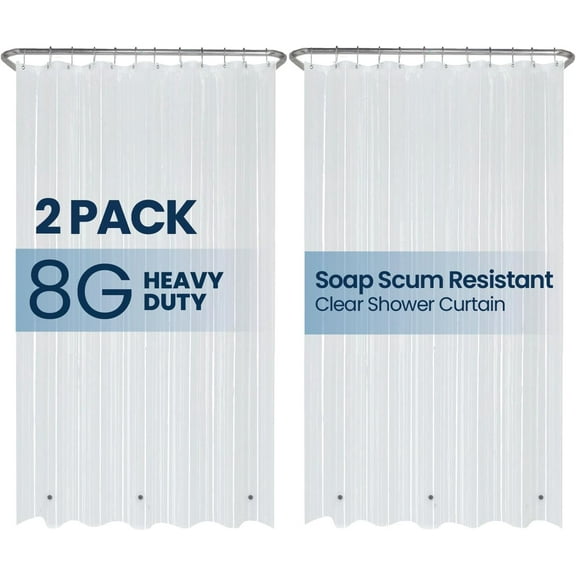 Liba Peva 8-Gauge Bathroom Shower Curtain Liner, 72" W X 72" H 8g Clear New Years Gifts 2025, Waterproof, Mold & Mildew-Resistant, Gifts for Friends, Heavyweight Non-Toxic Fabric, 2 Pack