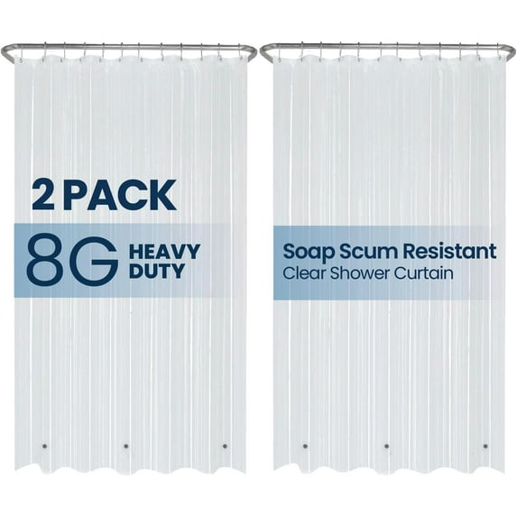 Liba Peva 8-Gauge Bathroom Shower Curtain Liner, 72" W X 72" H 8g Clear New Years Gifts 2025, Waterproof, Mold & Mildew-Resistant, Gifts for Friends, Heavyweight Non-Toxic Fabric, 2 Pack