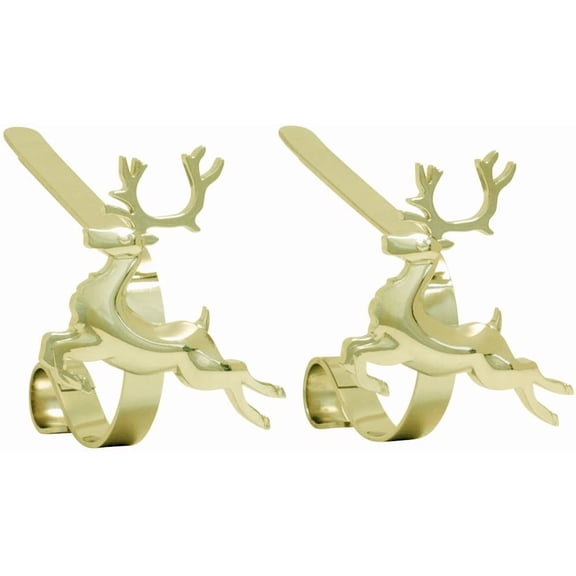 Libaa MantleClip Stocking Holders with Removable ZINC Alloy Holiday Icons (2-Pack Reindeer, Gold)