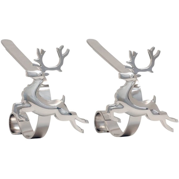 Libaa MantleClip Stocking Holders with Removable ZINC Alloy Holiday Icons (2-Pack Reindeer, Silver)