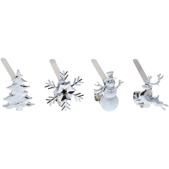 Libaa MantleClip Stocking Holders with Removable ZINC Alloy Holiday Icons (4-Pack Assorted Icons, Silver)