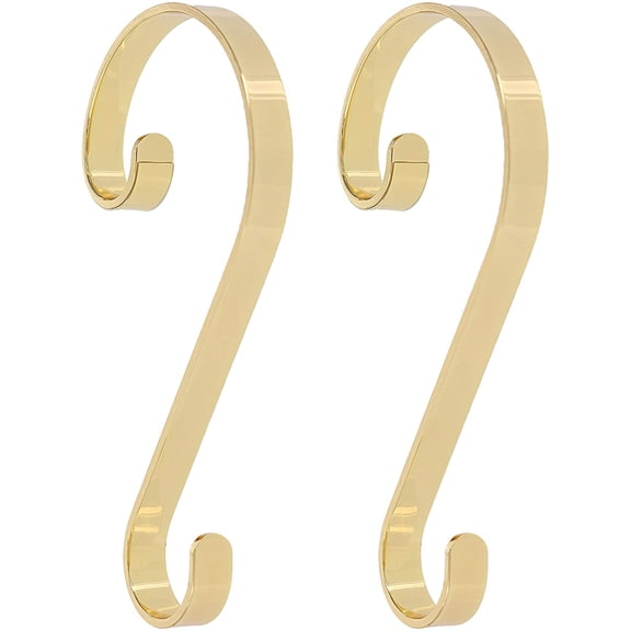 Libaa Stocking Scrolls Stocking Hanger - 2 Pack (Brass/Gold - Christmas Stocking Holder for Various Sized Mantels, Including Large