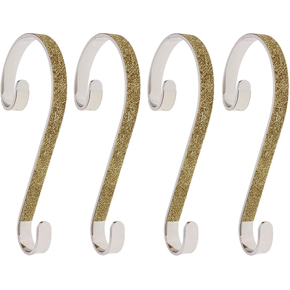 Libaa Stocking Scrolls Stocking Hanger - 4 Pack Glitter (Gold) - Christmas Stocking Holder Set - for Various Mantel Sizes Including Large