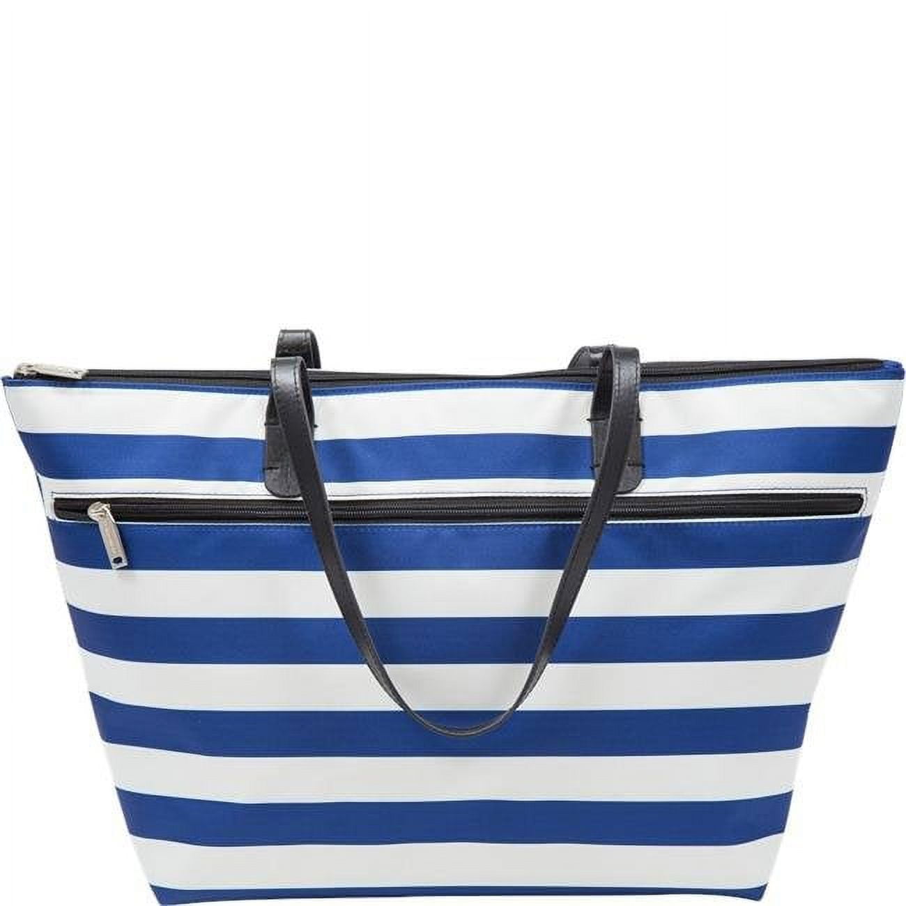 Libation Blue Stripe Tote Bag with Hidden Compartment for Two Bottles