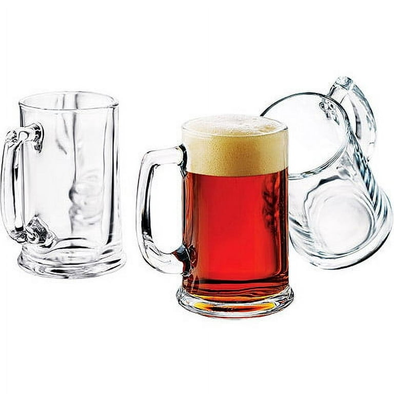 Set of 6 Glass Beer Mug, 18 Oz Large Beer Glasses with Handle Straw, Solid  Clear