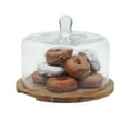 thumbnail image 1 of Libbey Acacia Wood Cake Stand with Lid, Ball Top Handle Cake Holder with Lid, Covered Pastry Holder, Durable Glass Dome Cover, 1 of 7