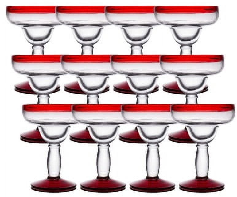 Libbey 12 oz Margarita Glass with Red Rim and Base, Set of 12
