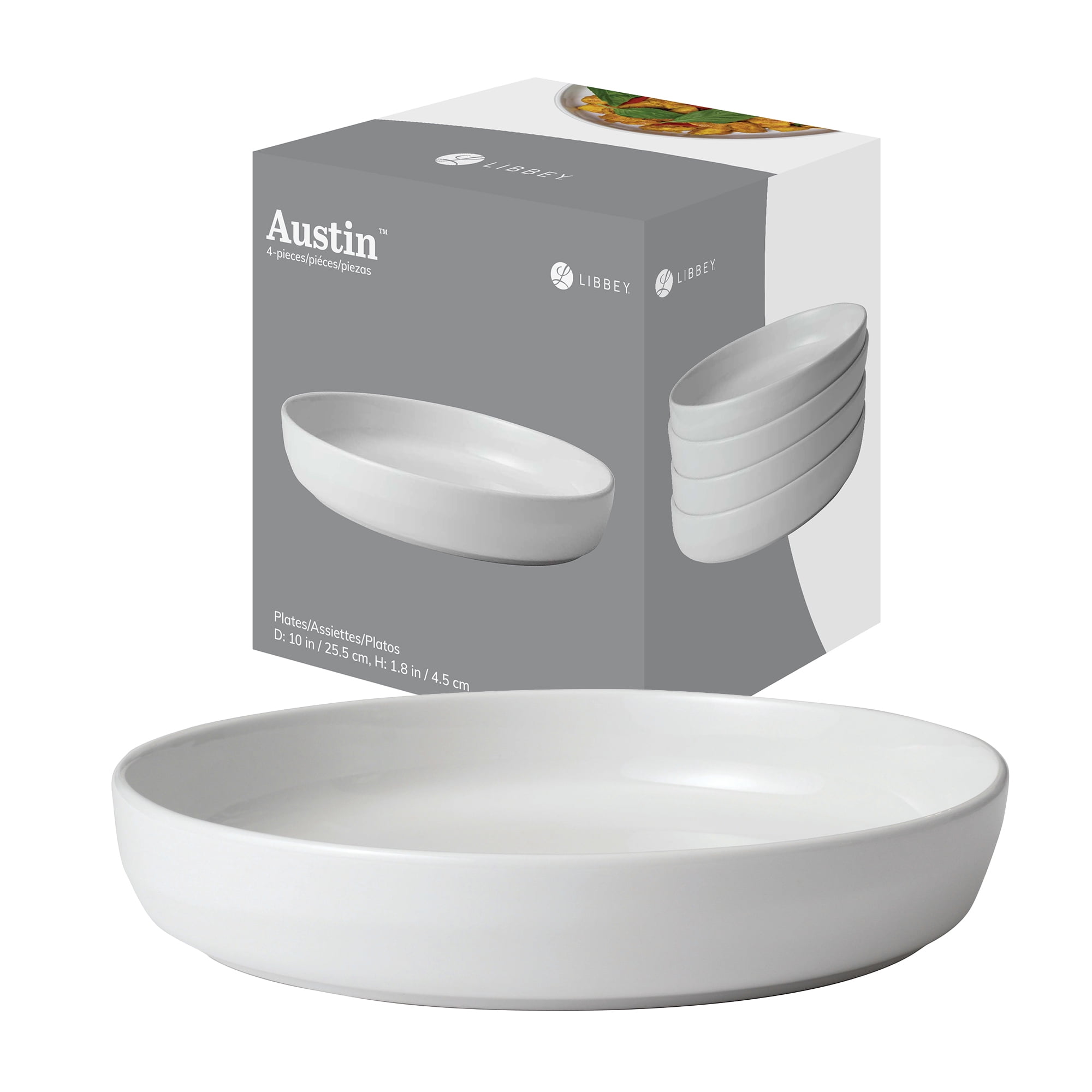 Austin 10-Inch White Porcelain Coupe Dinner Plates, Set of 4