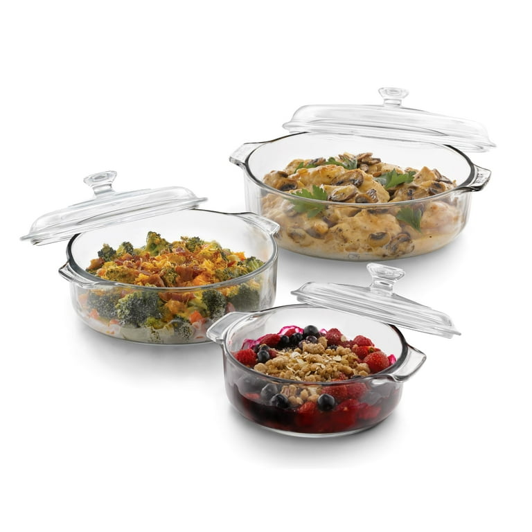 Baker's Premium 3-Piece Clear Glass Serving Dish Set with Cover Baker's Premium 3-Piece Clear Glass Serving Dish Set with Cover