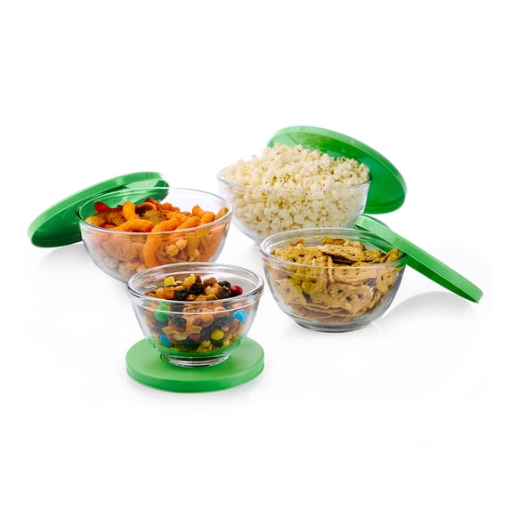 Libbey Baker's Basics 4 Piece Glass Mixing Bowl Set with Plastic Lids - Elegant Nesting Bowls - Glass Mixing Bowls with Lids to Store, Serve and More