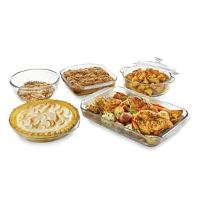 Libbey Bakers Basics 5 Piece Glass Baking Dish Set with 1 Lid, Stackable, Clear Versatile Casserole Dish Set, Baking Glassware Set for Food Prep