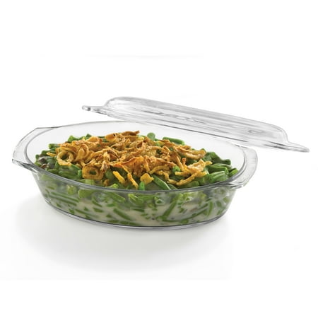 Libbey Baker's Basics Glass Oval Casserole Baking Dish with Cover, 1.6-quart