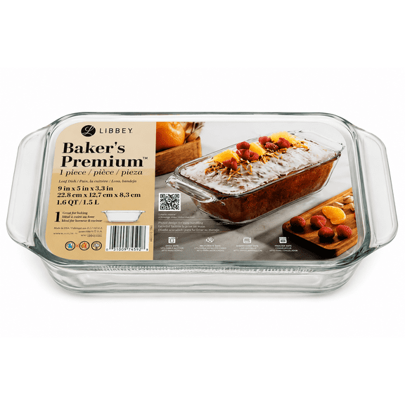 Libbey Baker's Premium Glass Loaf Pan, Oven, Microwave, Freezer, Dishwasher Safe, Pluted Design
