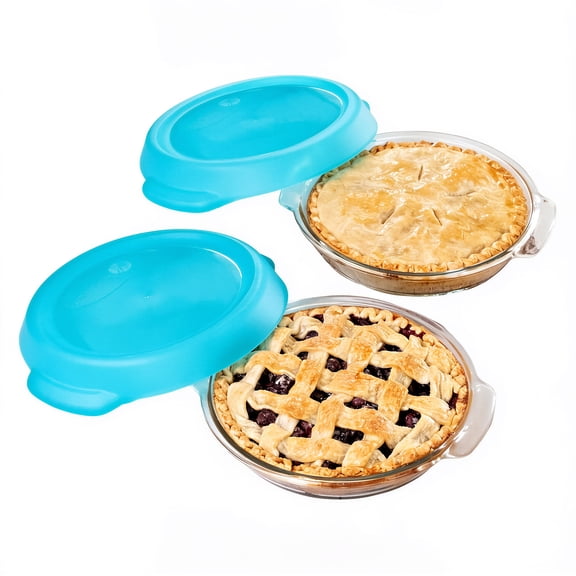 Libbey Bakers Premium 2 Piece Glass Pie Plate, Stackable, Space Saving Casserole Dish Set with Lids, Glass Baking Dish Set for Fruit Pies, Quiches