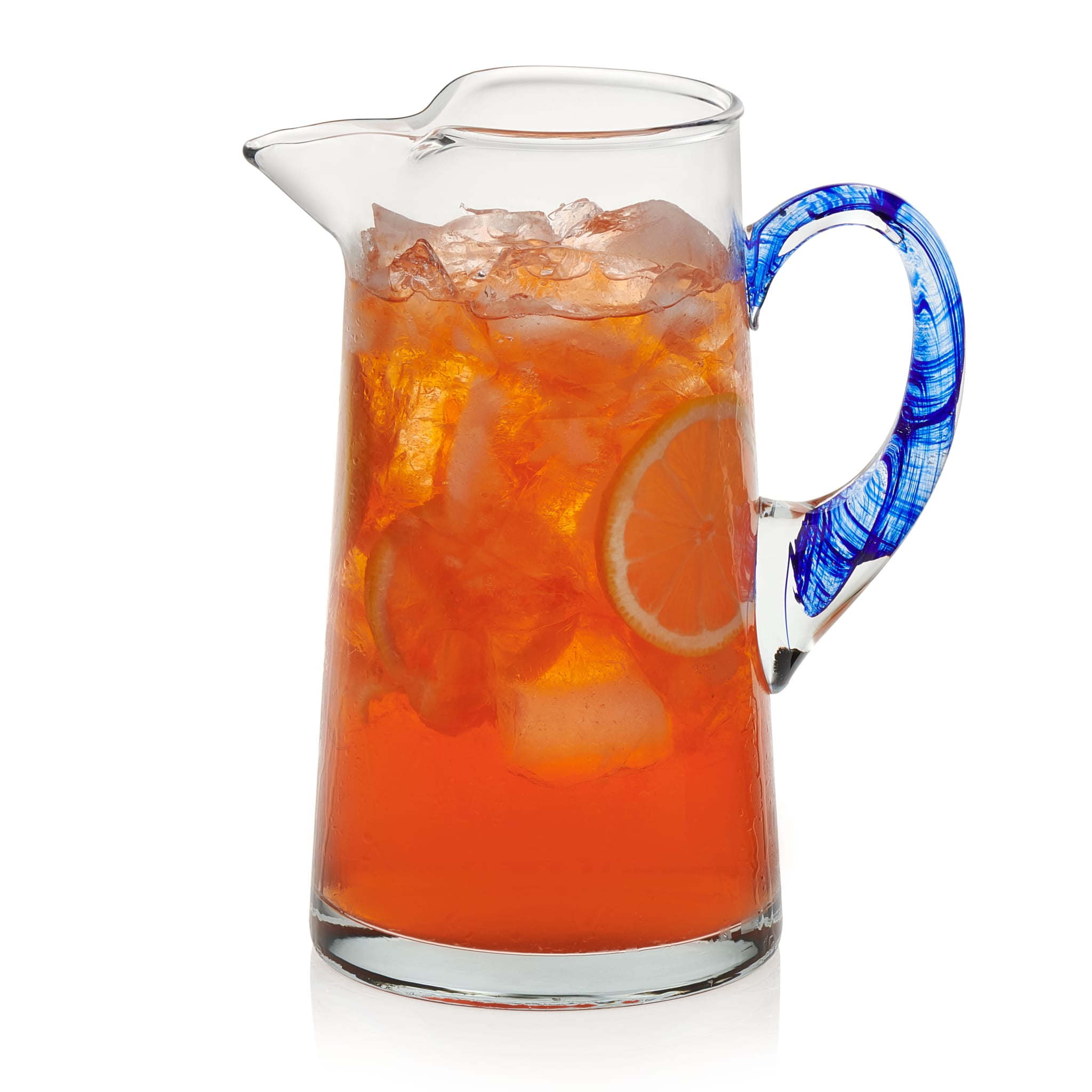 Cabos Artisan 90oz Handled Glass Pitcher with Blue Streaks