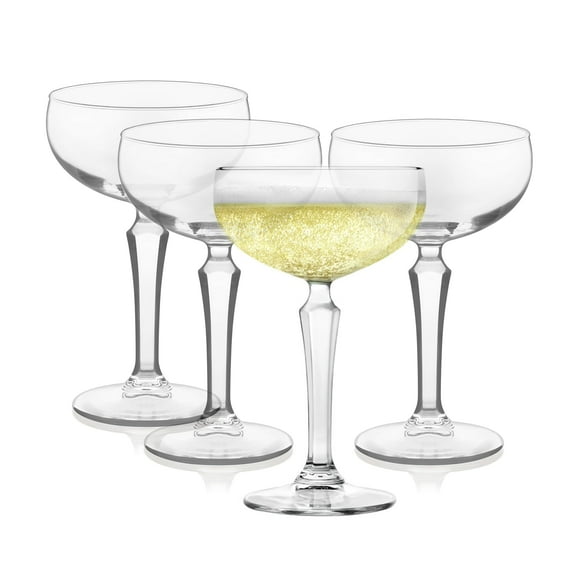 Libbey Capone Coupe Cocktail Glasses, Vintage Style, Diamond Cut Coupe Martini Glasses Set of 4, Traditional Cocktail Glass Set, Champagne Glasses