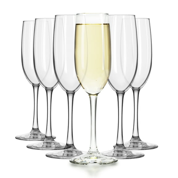 Libbey Champagne Flutes Set, 8 Oz Elegant Stemmed Flute Glasses Set of 6, Dishwasher Safe Sparkling Wine Glass Mimosa Glasses for Parties Weddings