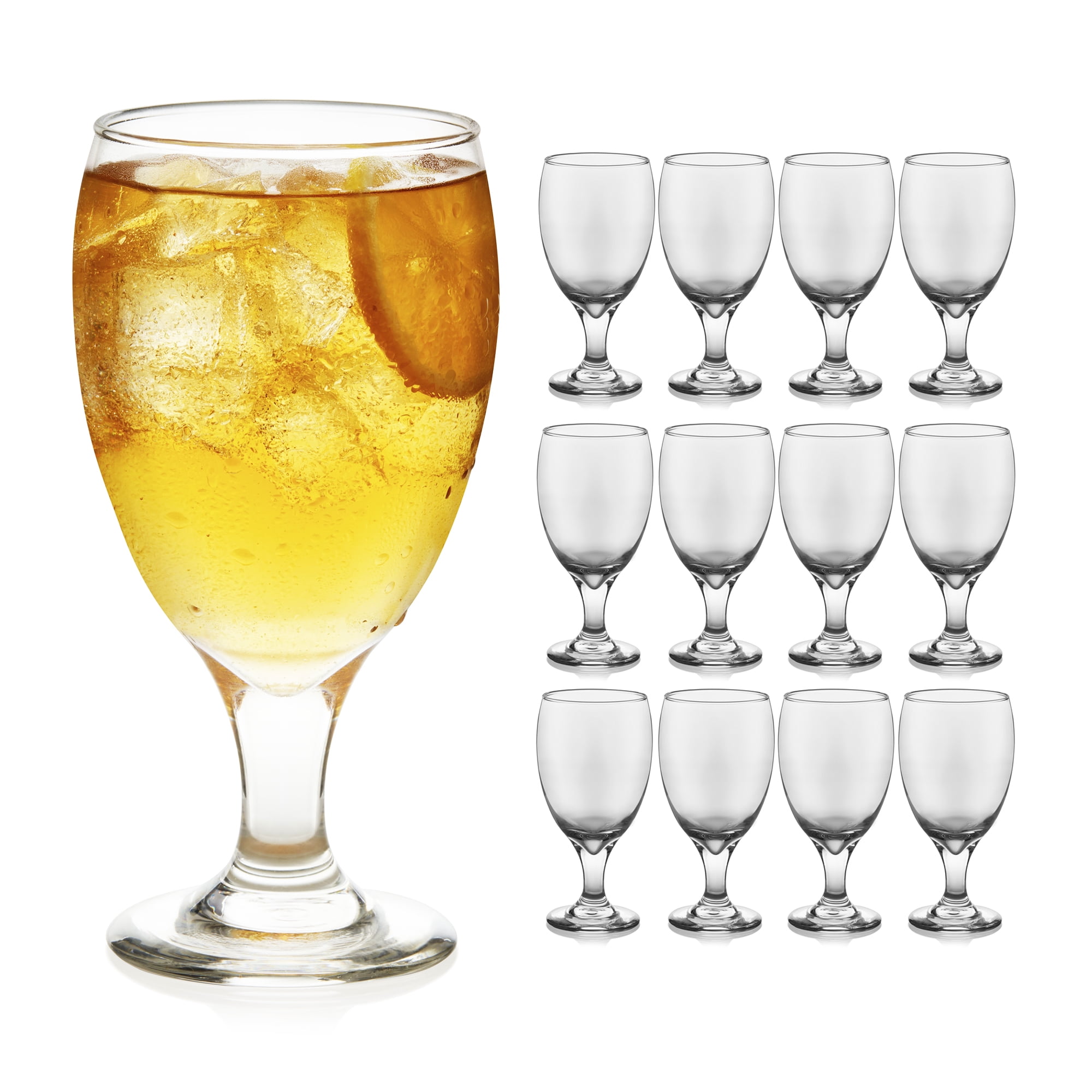 Classic Clear Glass Goblets Set of 12, Dishwasher Safe