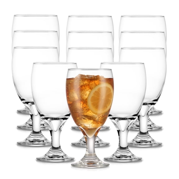 Libbey Classic Glass Goblets Set of 12, Stemmed Water & Tea Glasses