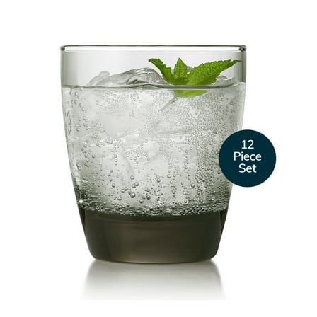 Libbey Classic Smoke Rocks Glasses Set, Classic Glassware Drinking Glasses Set of 12, Elegant, Dishwasher Safe Glasses for Cocktail Parties And More