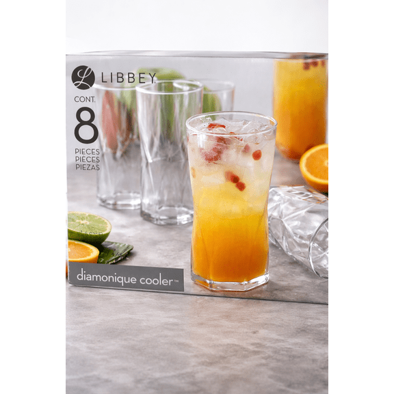 Libbey Diamonique 15.7-Ounce Diamond-Inspired Texture Cooler Glasses Set of 8
