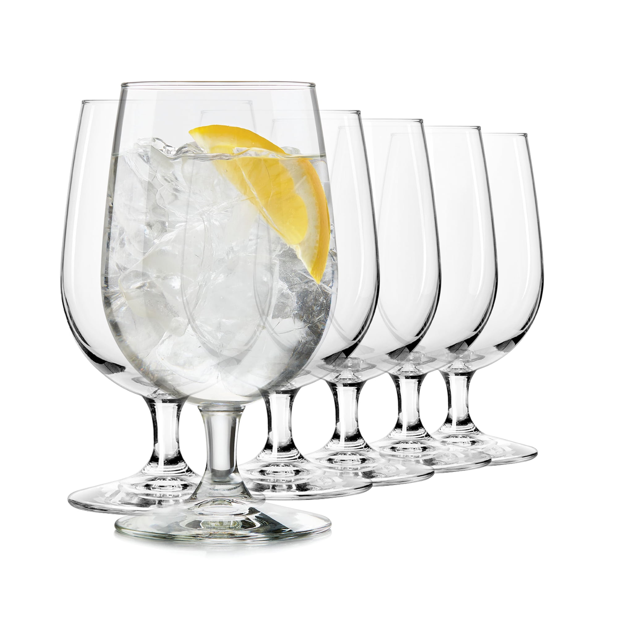 Libbey Entertaining Essentials Stemmed Water Glasses, Clear Multi-Purpose Water Goblet Set of 6, Dishwasher Safe 16 oz Goblet Glasses for Parties
