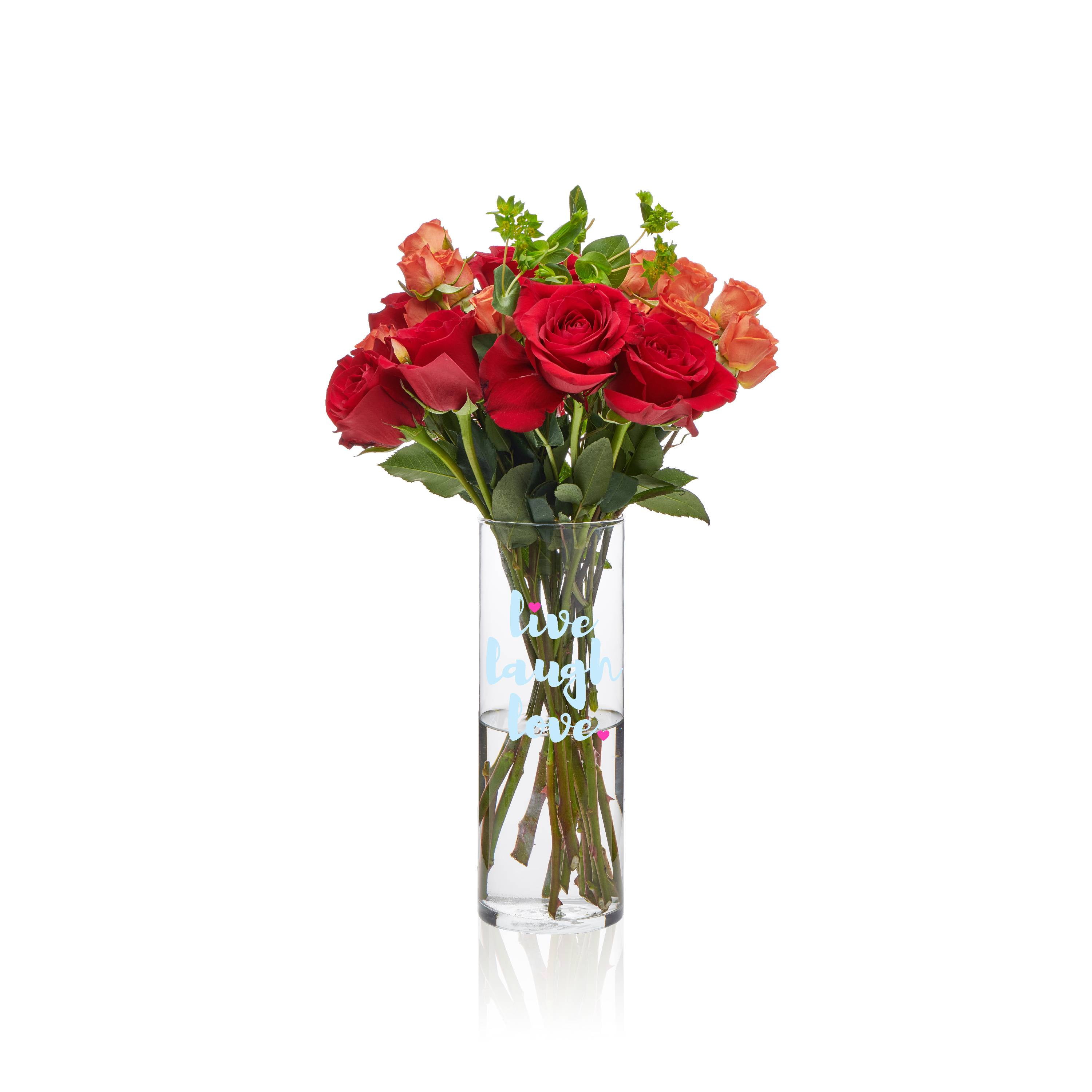 Libbey Glass 9.5" Cylinder Live Laugh Love Decorated Vase, 1 Each